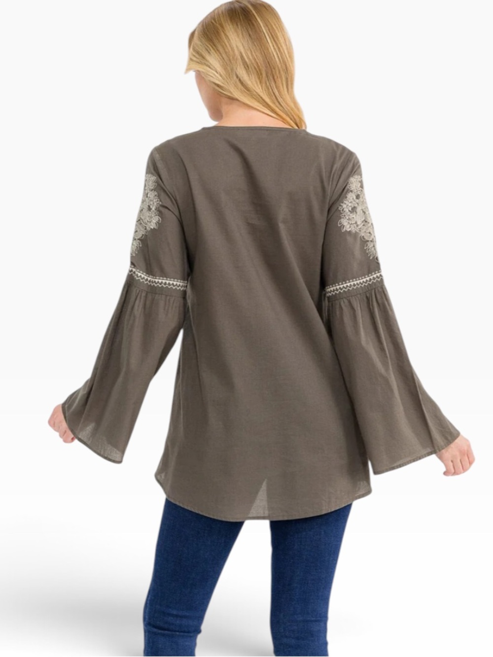 Boho Embroidered Tunic Blouse NWT | Small • Bell Sleeve • V‑Neck Peasant Top - Picture 4 of 4